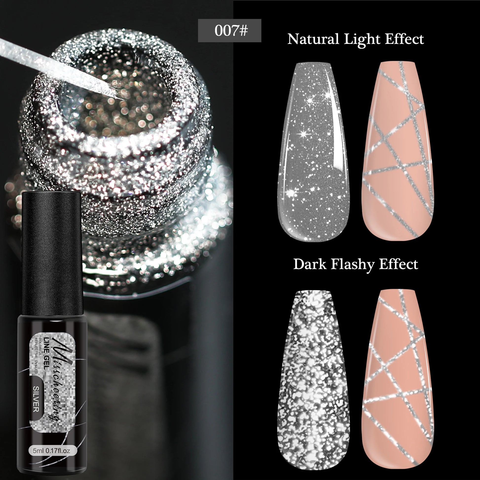 Gold Silver Glitter Liner Gel Nail Polish Super Bright Sparkling Glow In Dark French Line Semi Permanent Nail Painting UV Gel