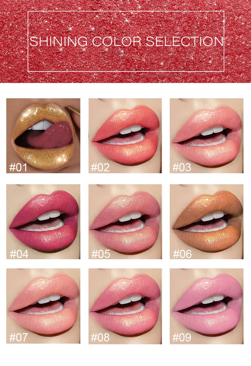 Rouge à lèvres brillant doré tube noir, rouge à lèvres hydratant perle 9 couleurs disponibles