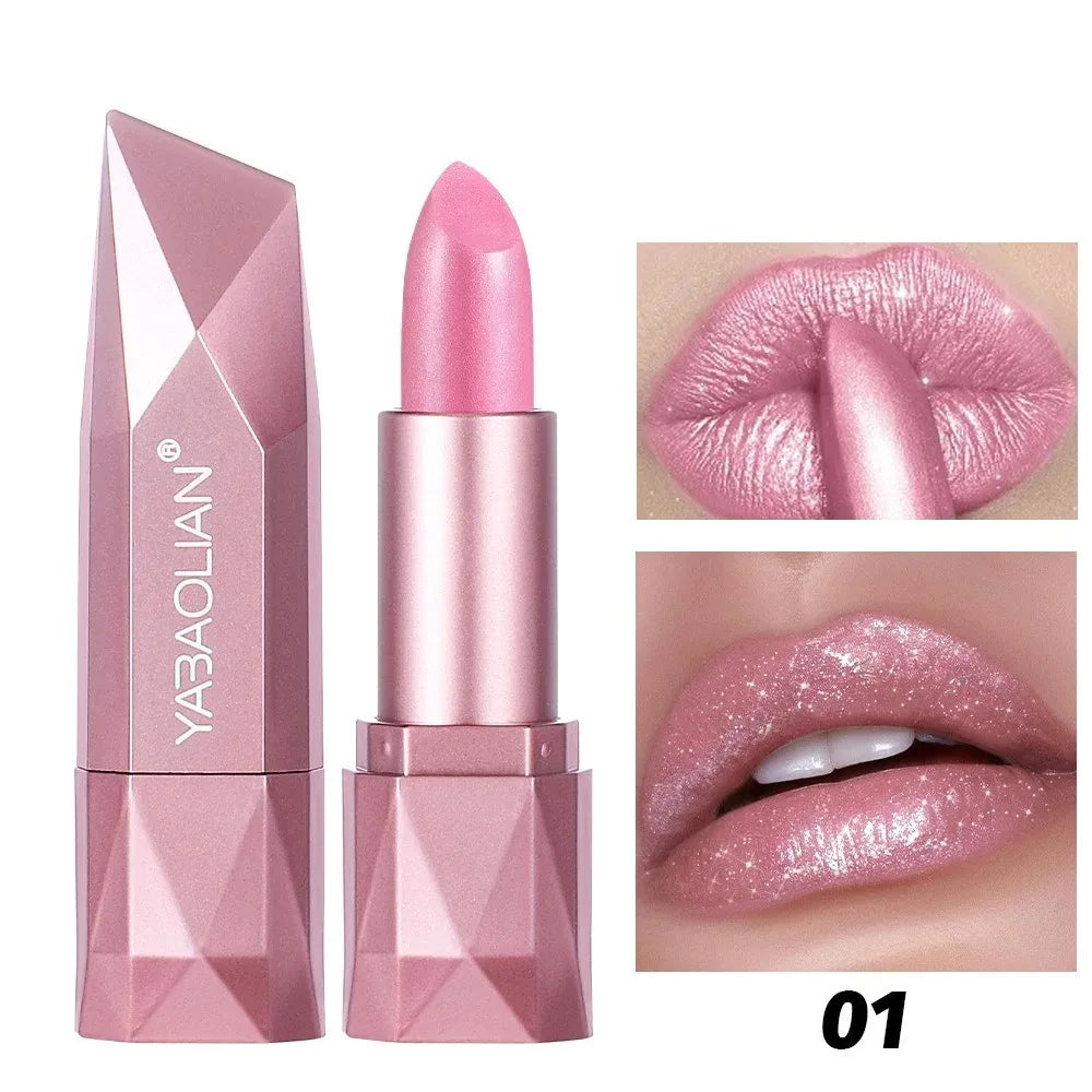 Rouge à lèvres rose rose diamant nude rouge à lèvres imperméable à paillettes nacrées longue durée rouge à lèvres en velours paillettes dorées paillettes métalliques maquillage