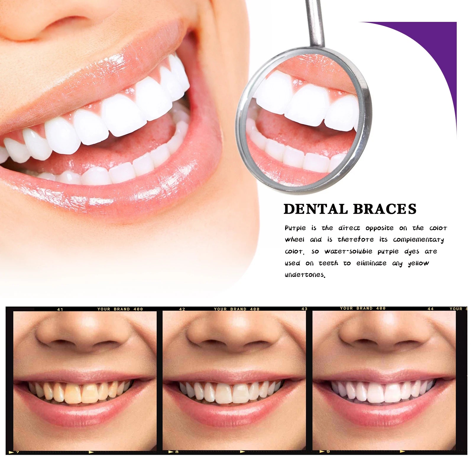 V34 Dents violettes Blanchiment dentifrice Éliminer les taches de plaque Nettoyage Hygiène buccale Souffle frais Beauté