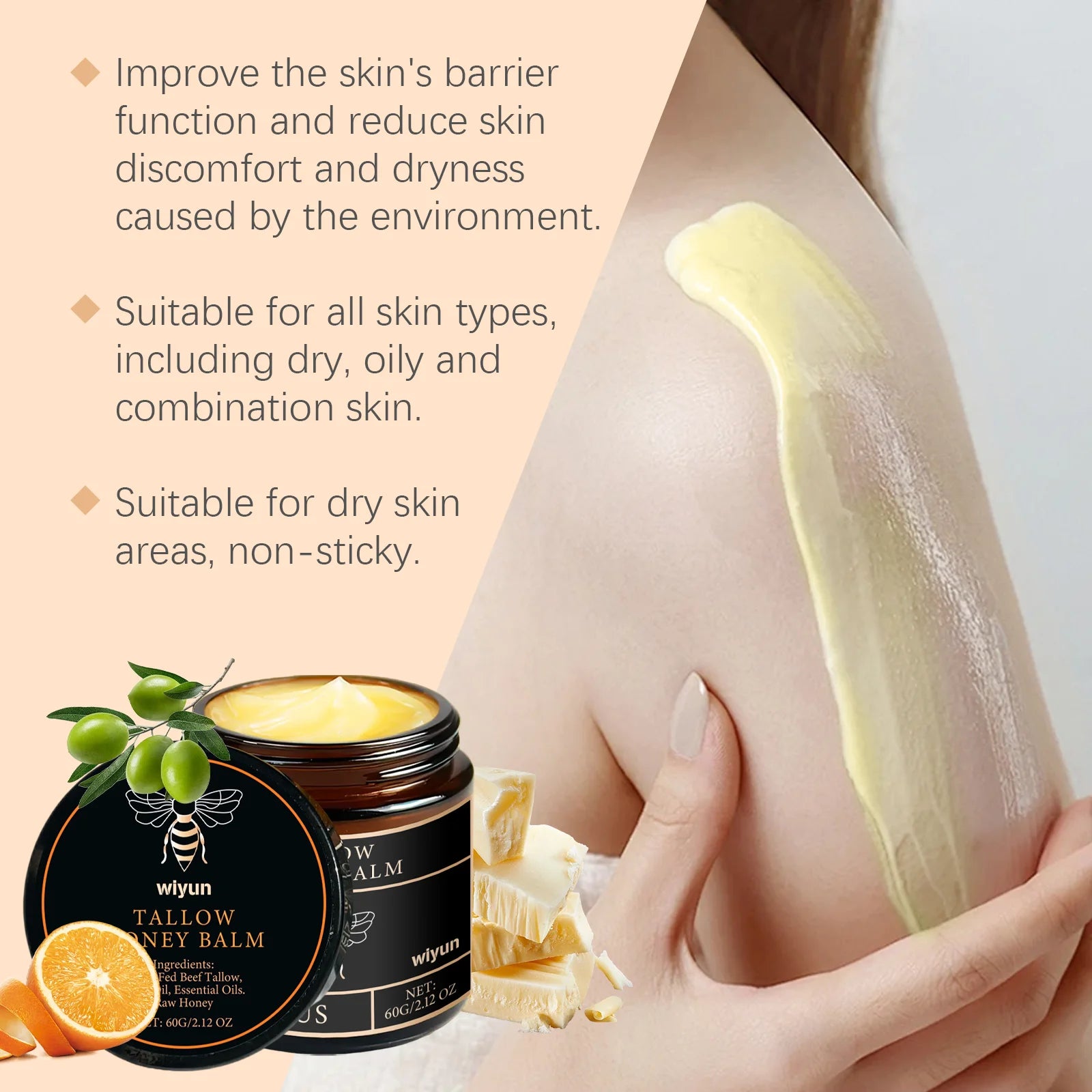 Crème au miel de suif Glow Hydratant pour la peau Améliorer l’élasticité Blanchiment doux Améliorer la matité Raffermissant Visage Corps Hydratant Lotion