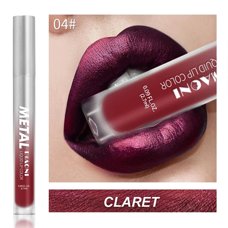 Rouge à lèvres liquide à brillant métallique, 12 couleurs, nacré, imperméable, brillant à lèvres, anti-taches, maquillage glamour pour les lèvres