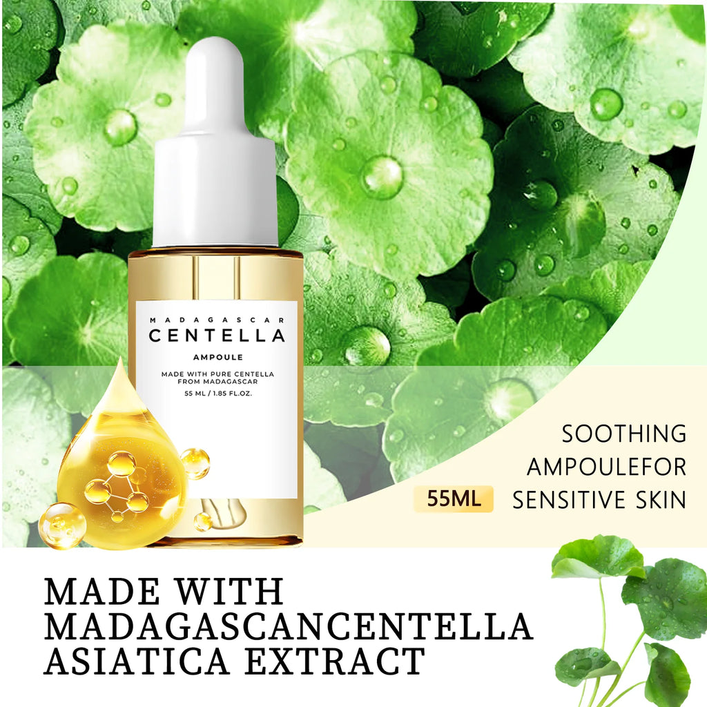 Madagascar Centella Asiatica Serum 55ml - Formule apaisante pour la peau sensible avec lutte contre l’acné, bienfaits hydratants en profondeur pour le visage