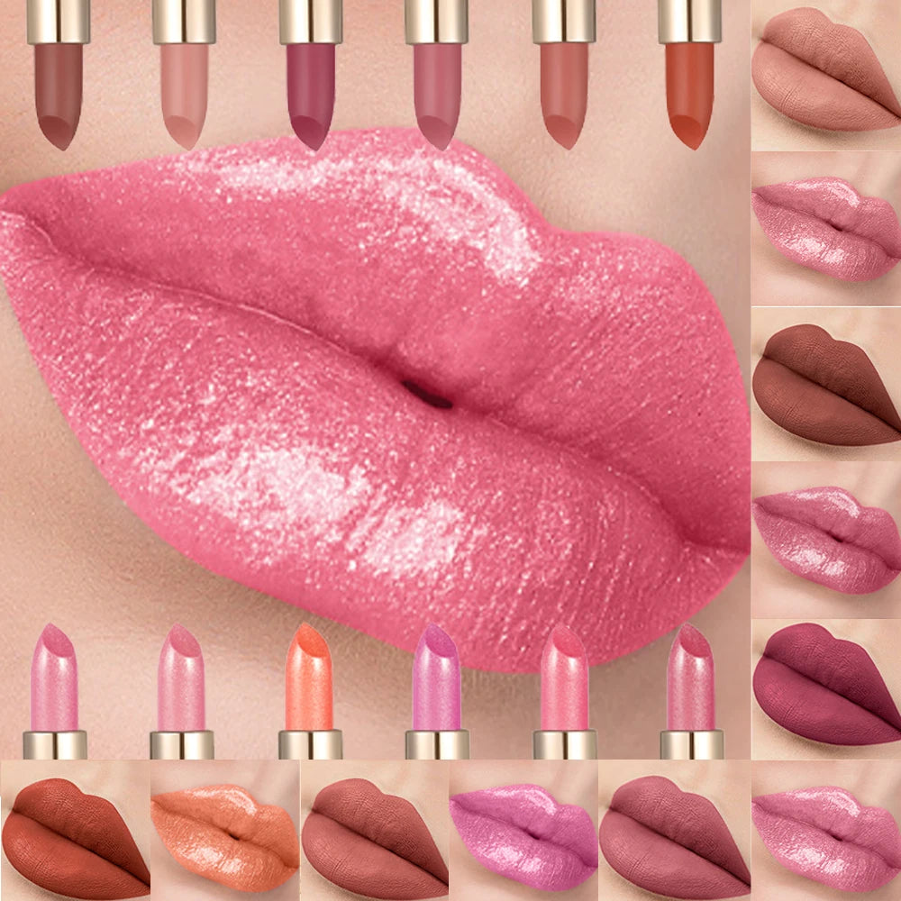 Luxueux rouge à lèvres creux mat nacré paillettes velours rouge à lèvres brillant nu rouge imperméable à l’eau solide brillant à lèvres maquillage