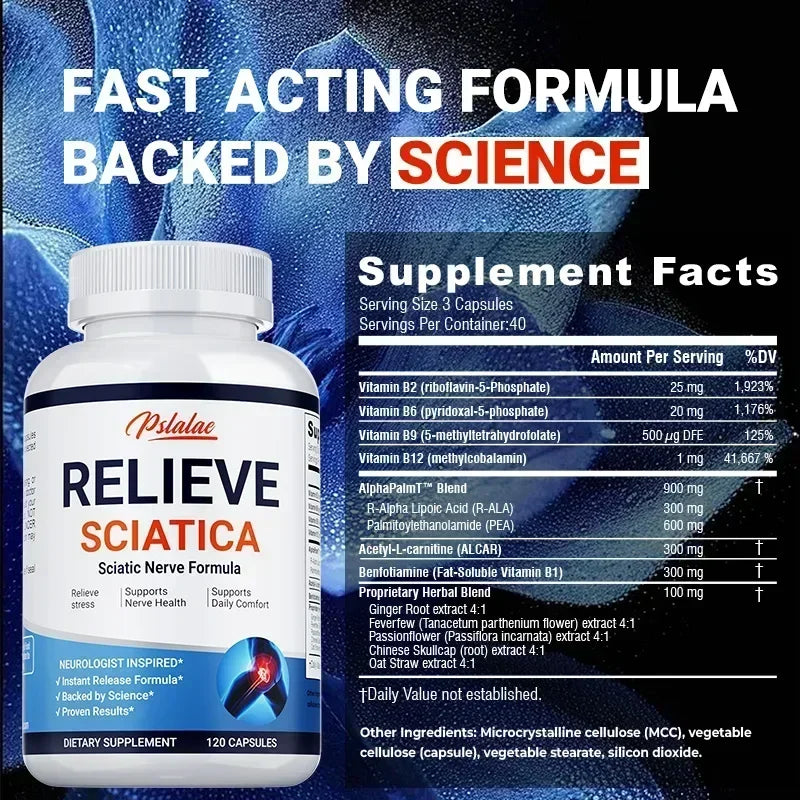 Soulage la sciatique – Réduire la douleur articulaire, restaure la mobilité, l'équilibre l'inflammation, aide la santé nerveuse et des os – 120 capsules ﻿