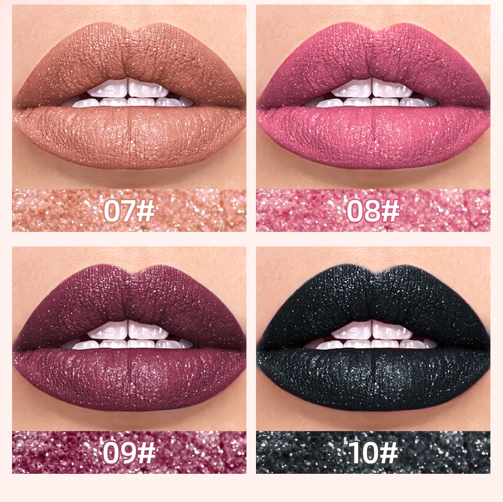 QIBEST diamant liquide rouge à lèvres hydratant longue durée violet scintillant imperméable brillant à lèvres cosmétiques mat paillettes rouge à lèvres