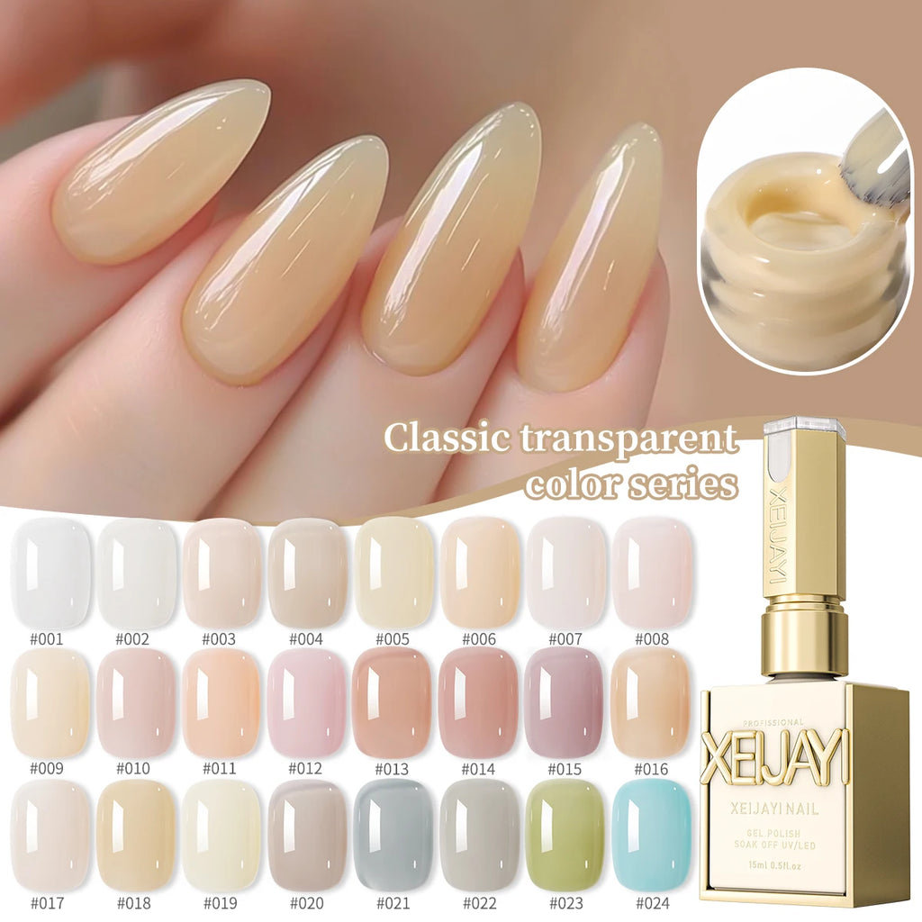 Vernis à ongles Semi-permanent Nail Art Trempage UV LED Nail Salon DIY Nail Salon Gel pour le printemps 24Pcs 15ML Ice-through Color Gel