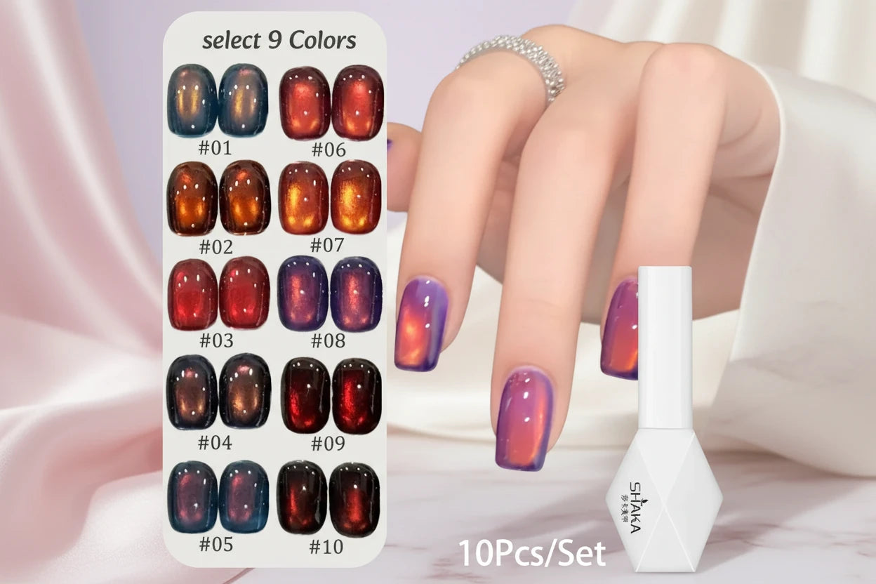 Vernis à ongles 60 variantes                          WS 10ML Sunlight Cat Eye Gel Blanchiment Vin Rouge Couleur Lumière Coucher de soleil Glow Cat Eye Glass Beads Nail Atr