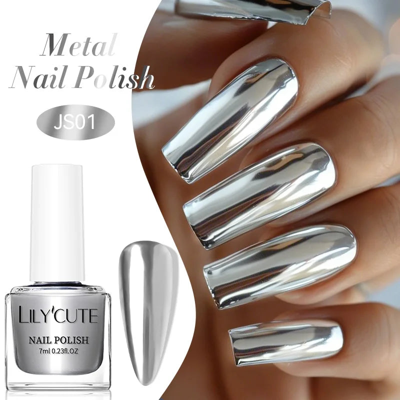 LILYCUTE 7ml Ultra Shine Vernis à ongles en métal longue durée Effet métallique Nail Art Vernis Bouteille en verre Séchage rapide à l’air