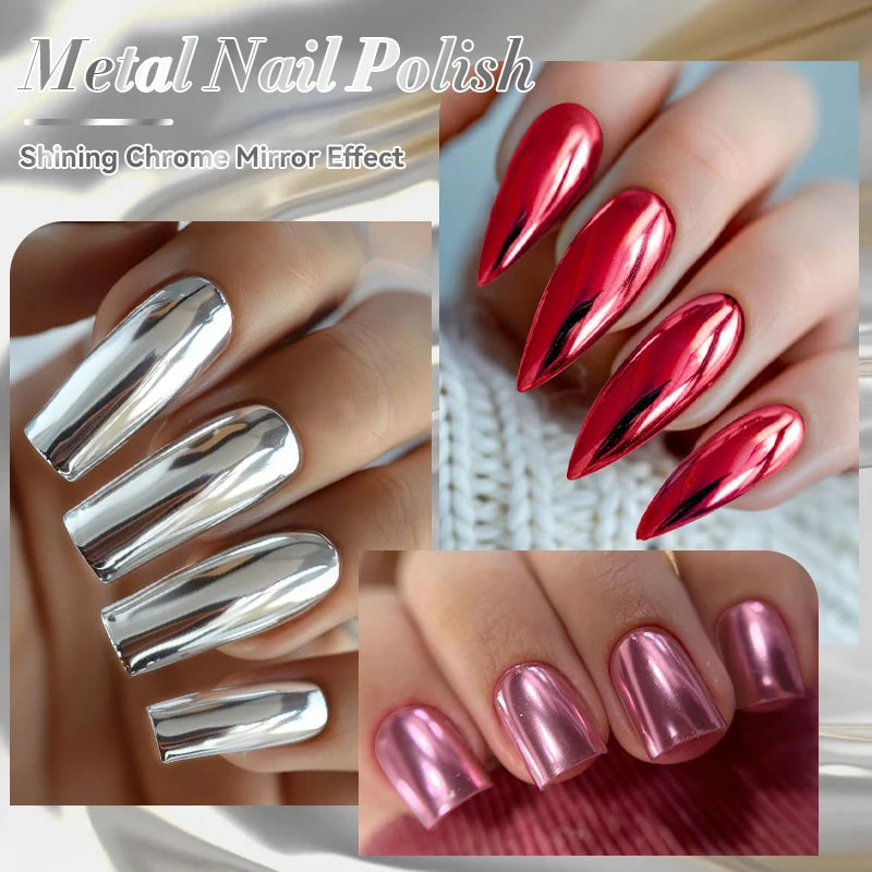 LILYCUTE 7ml Ultra Shine Vernis à ongles en métal longue durée Effet métallique Nail Art Vernis Bouteille en verre Séchage rapide à l’air