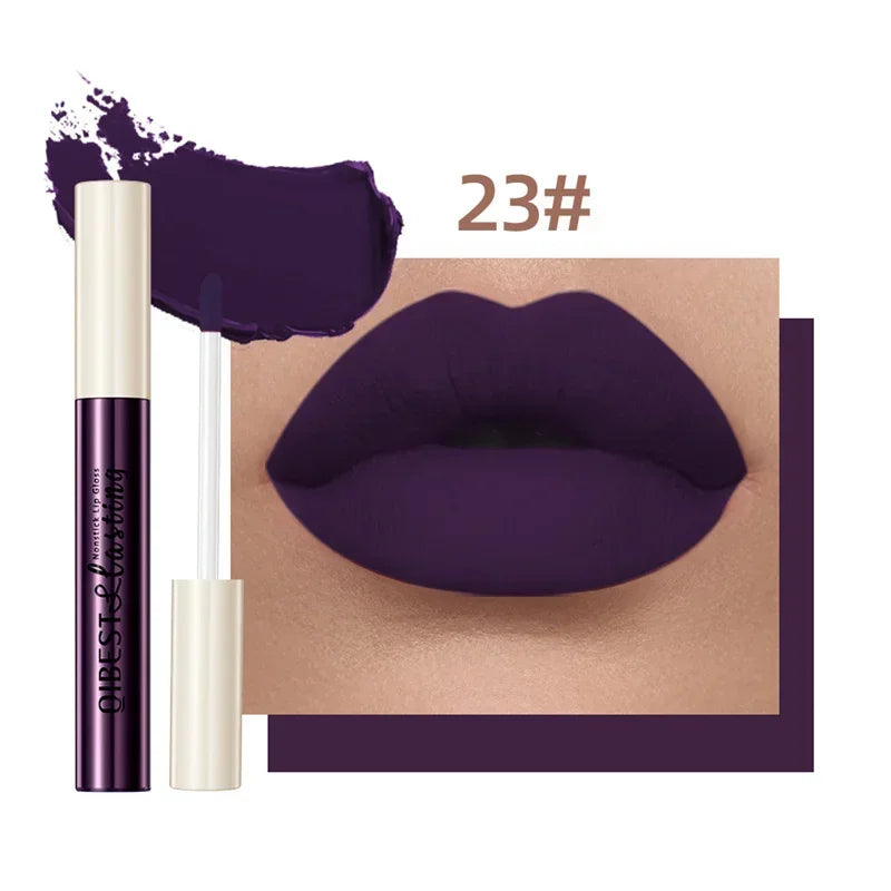 QIBEST 24 couleurs Rouge à lèvres liquide mat Imperméable Velours longue durée Brillant à lèvres rouge Teinte Maquillage Rouges à lèvres cosmétiques Brillants à lèvres
