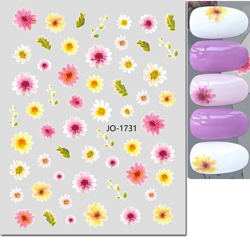 Autocollants 3D pour art des ongles , rose clair, violet, pétales de fleurs, décalcomanies pour décoration de manucure, salon de beauté, été