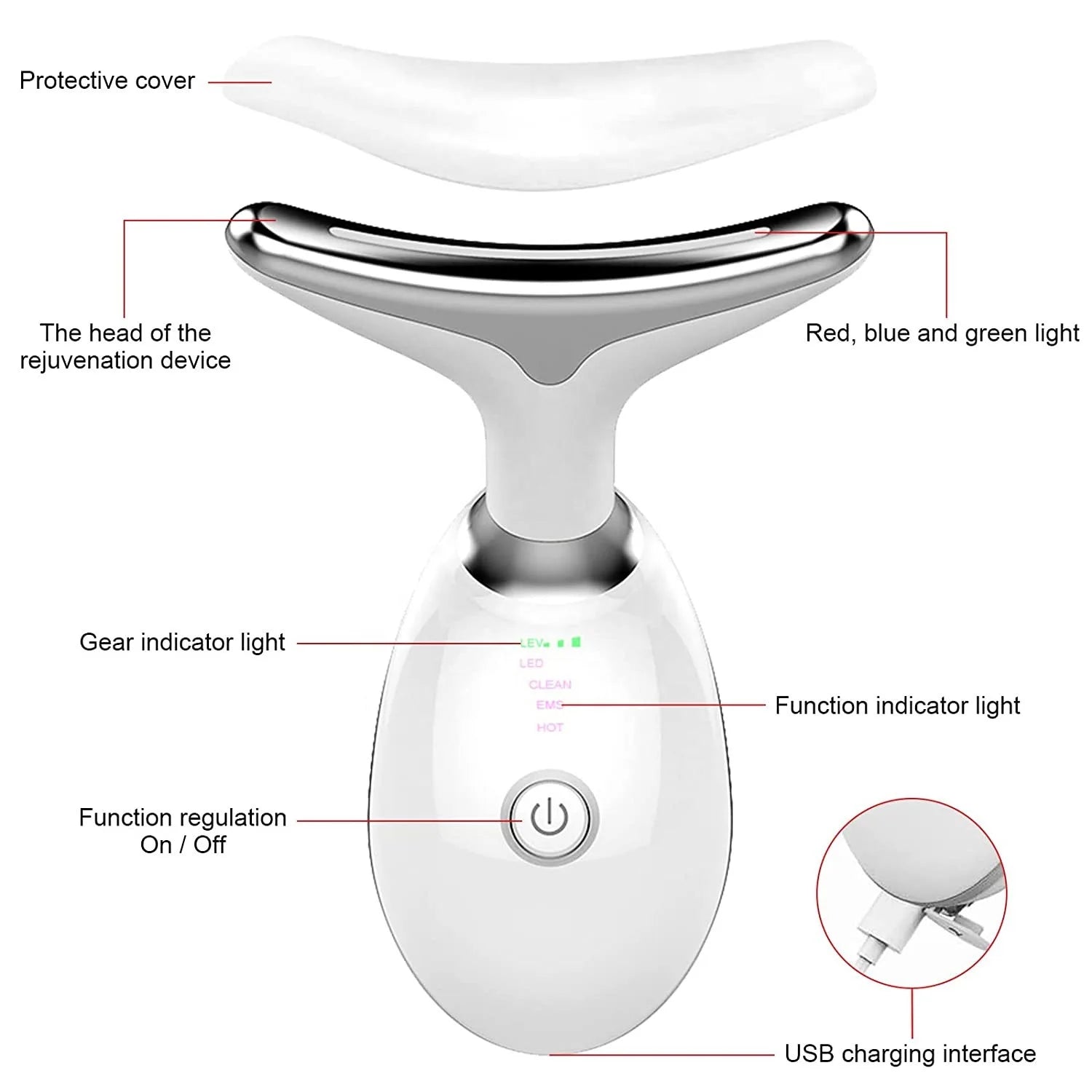 Masseur électrique pour le visage et le cou, 3 couleurs/7 couleurs, dispositif de raffermissement de la peau, Instrument de beauté LED, dissolvant de rides