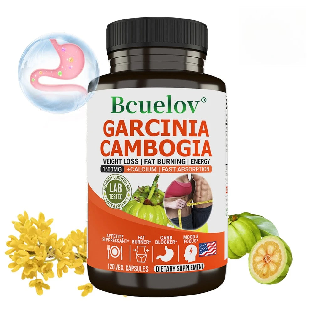 Capsule Bcuelov Garcinia Cambogia pour femmes et hommes, combustion des graisses, nettoyage intestinal, supplément de gestion du poids, NON-GMO