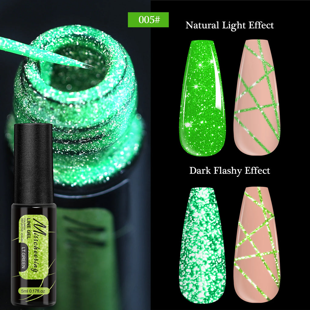 Gold Silver Glitter Liner Gel Nail Polish Super Bright Sparkling Glow In Dark French Line Semi Permanent Nail Painting UV Gel