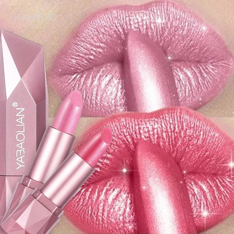 Rouge à lèvres rose rose diamant nude rouge à lèvres imperméable à paillettes nacrées longue durée rouge à lèvres en velours paillettes dorées paillettes métalliques maquillage