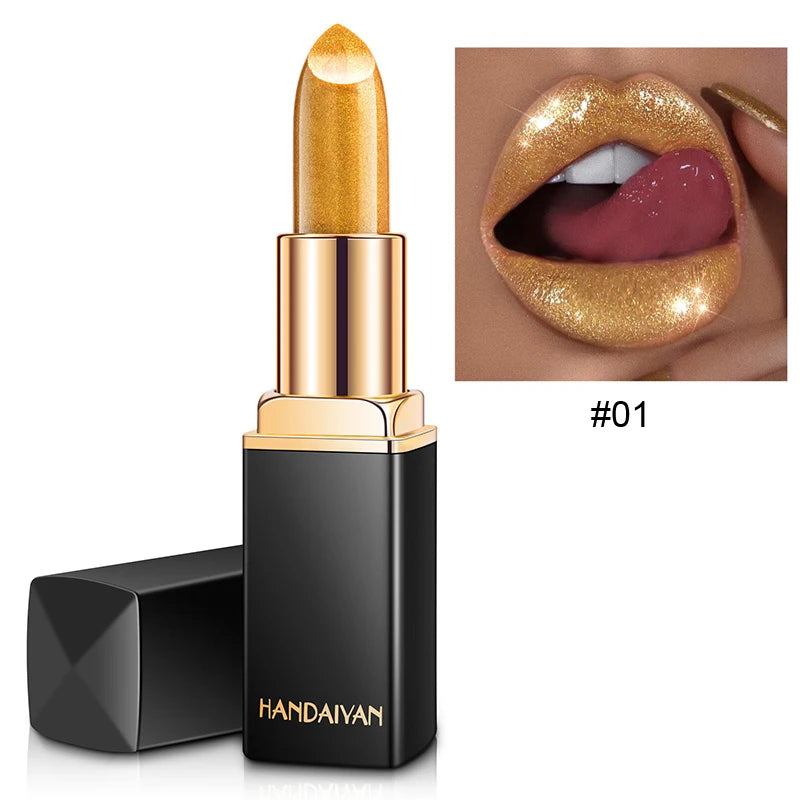 Rouge à lèvres brillant doré tube noir, rouge à lèvres hydratant perle 9 couleurs disponibles