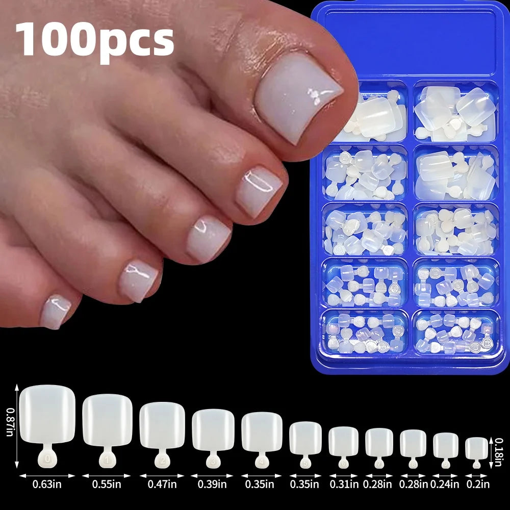 120 pièces/boîte pointe française ongles à pression système de couleur rose forme carrée ongles de pied longueur courte finition brillante faux ongles