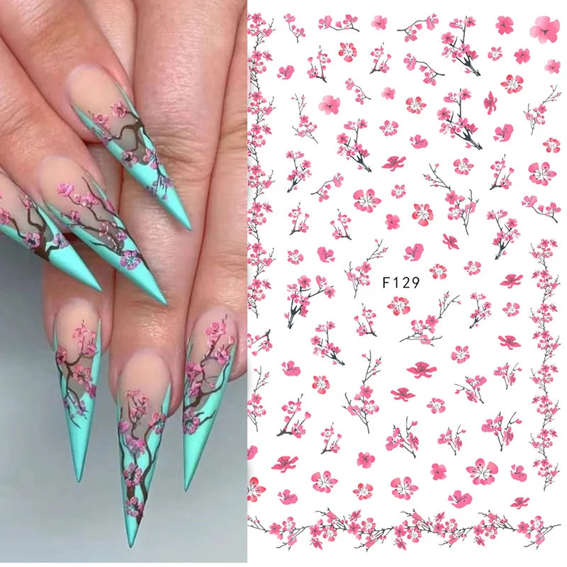 Autocollants 3D pour art des ongles , rose clair, violet, pétales de fleurs, décalcomanies pour décoration de manucure, salon de beauté, été