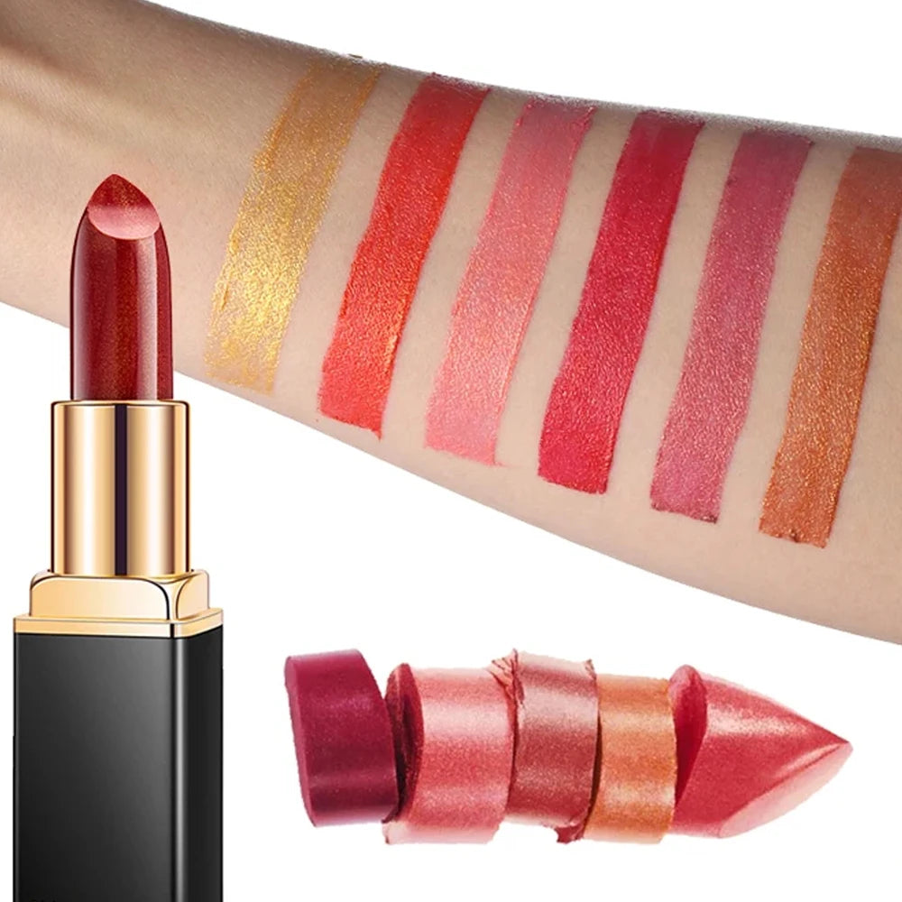 Rouge à lèvres brillant doré tube noir, rouge à lèvres hydratant perle 9 couleurs disponibles