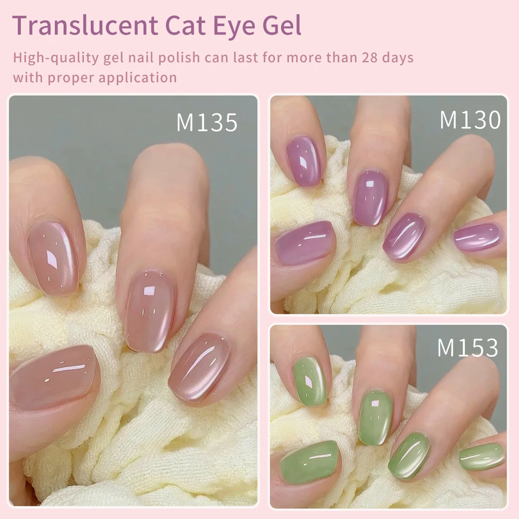 XEIJAYI 6pcs 15ML Translucide œil de chat Gel vernis à ongles Ensemble Semi-permanent Nail Art Soaking UV LED Nail Salon DIY Nail Salon Gel