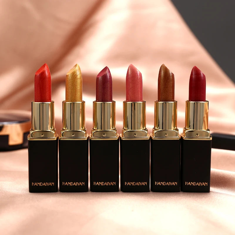 Rouge à lèvres brillant doré tube noir, rouge à lèvres hydratant perle 9 couleurs disponibles