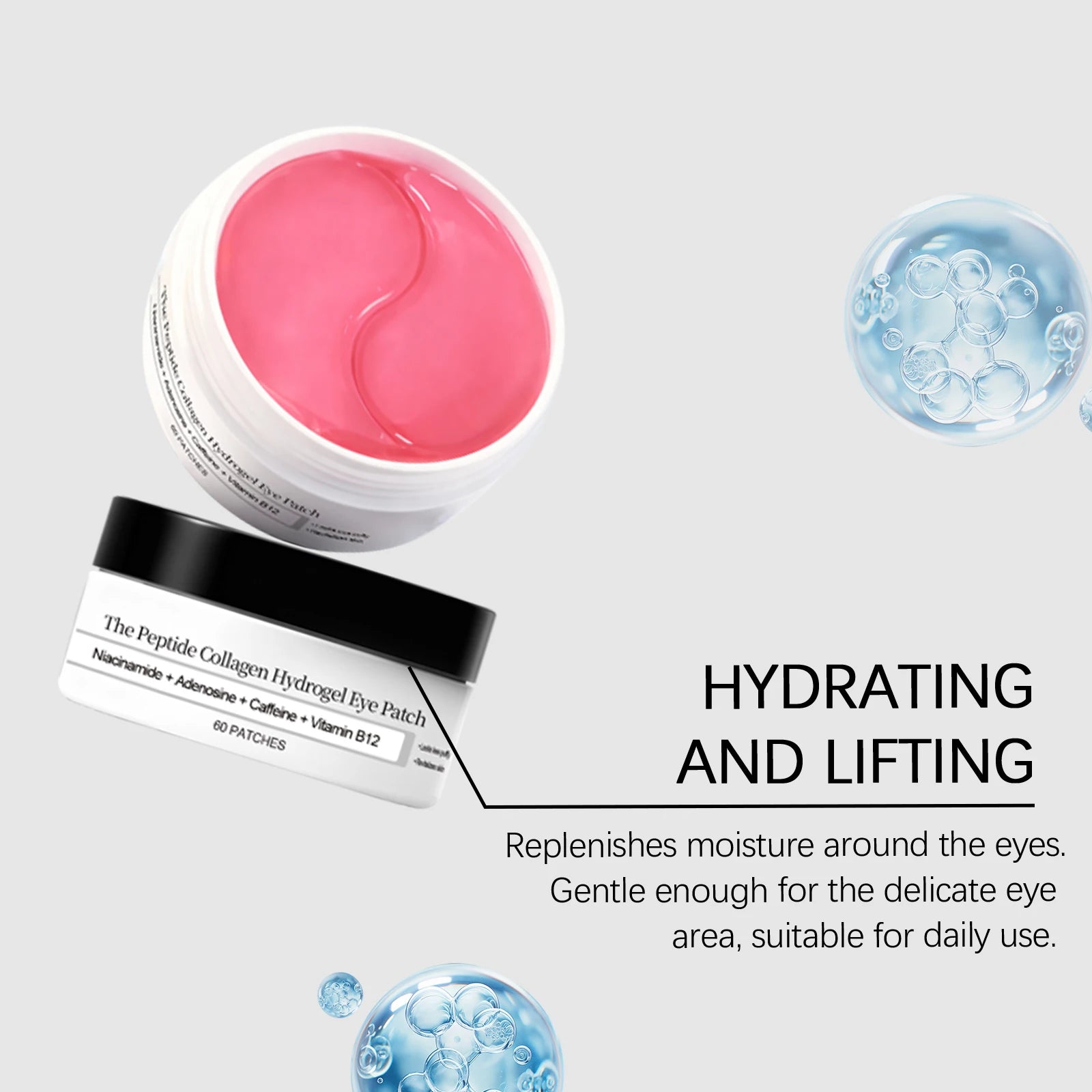 Patch pour les yeux en hydrogel de collagène peptidique Réduire les rides, les cernes avec le peptide de cuivre, la niacinamide, le gel hydratant raffermissant, coussinets pour les yeux