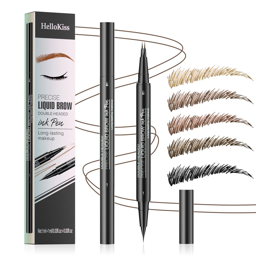 Crayon à sourcils liquide à deux branches Hellokiss, crayon à sourcils liquide à double extrémité sauvage 2 en 1 imperméable et résistant à la transpiration