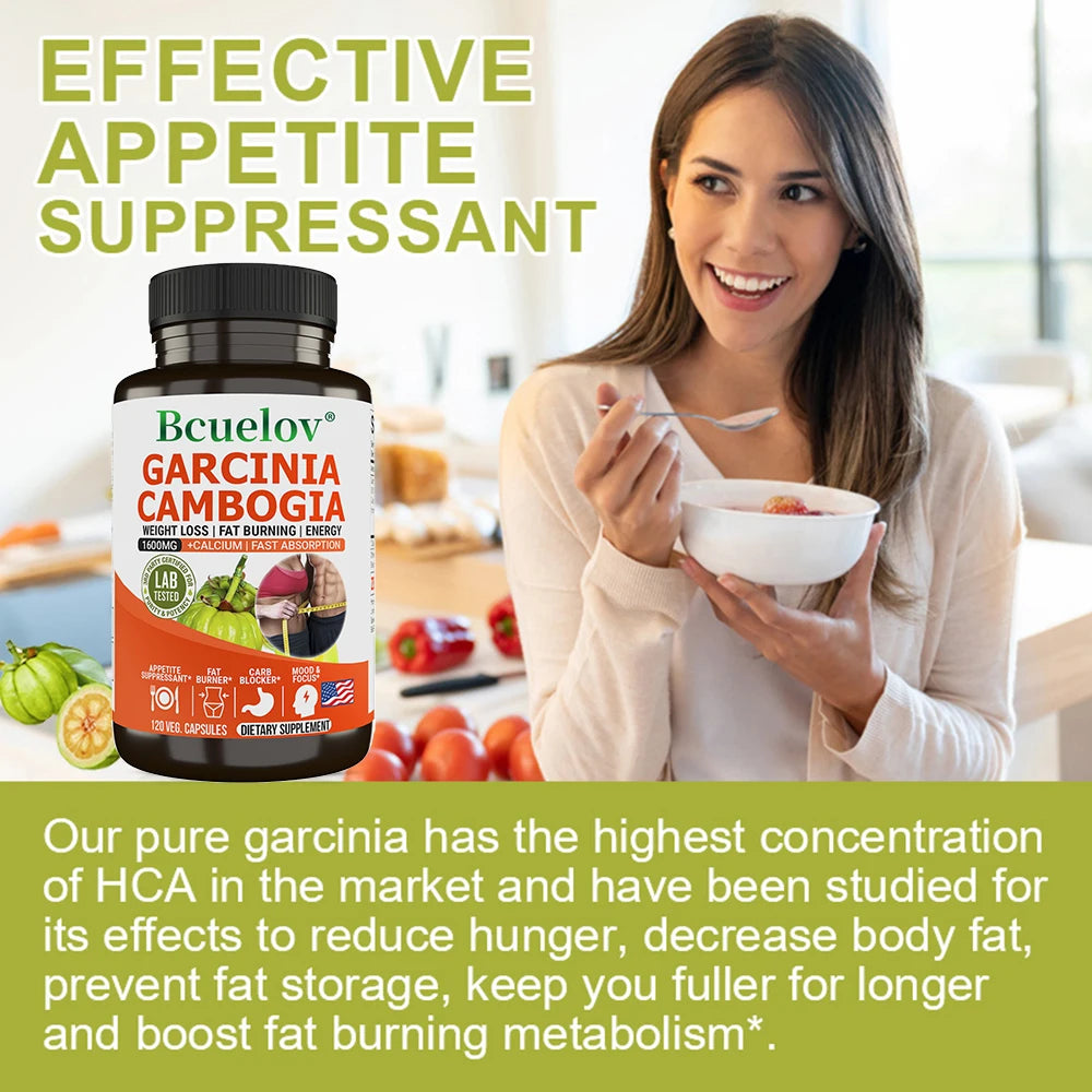 Capsule Bcuelov Garcinia Cambogia pour femmes et hommes, combustion des graisses, nettoyage intestinal, supplément de gestion du poids, NON-GMO