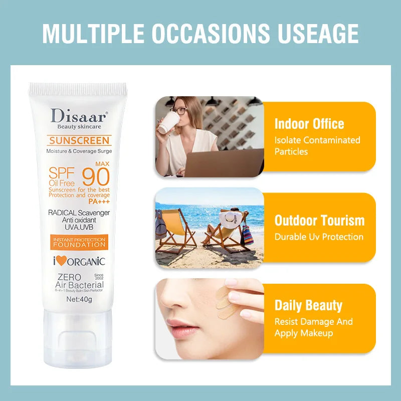 Écran solaire SPF90+ Protection contre les rayonnements UV Hydratant Visage Corps Bras Cuisses Crème solaire Soins de la peau