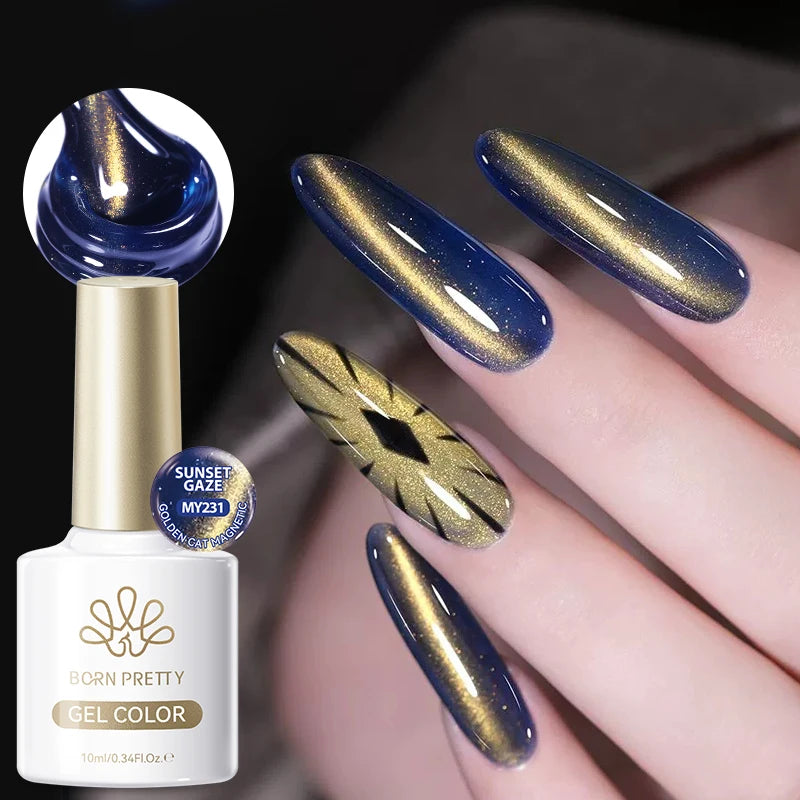BORN PRETTY 10ml Gold Water Light Cat Magnetic Gel Polish Spaking Glitter Crystal Black Soak Off UV LED Vernis Manucure