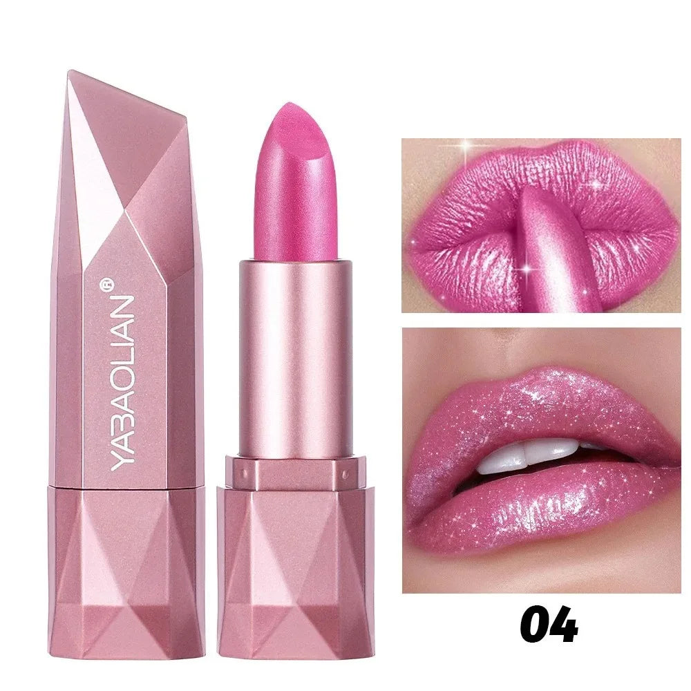 Rouge à lèvres rose rose diamant nude rouge à lèvres imperméable à paillettes nacrées longue durée rouge à lèvres en velours paillettes dorées paillettes métalliques maquillage