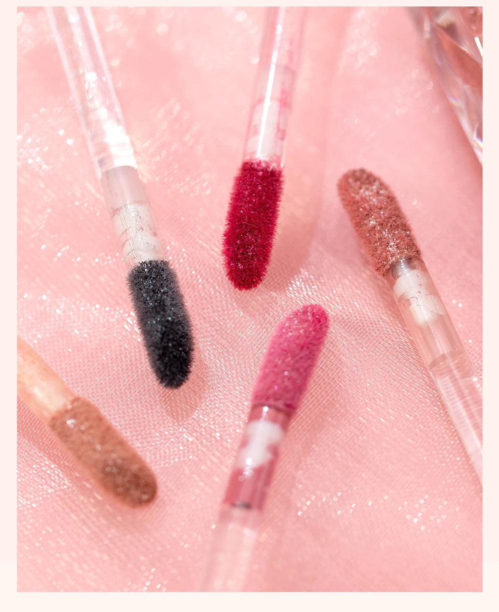 QIBEST diamant liquide rouge à lèvres hydratant longue durée violet scintillant imperméable brillant à lèvres cosmétiques mat paillettes rouge à lèvres