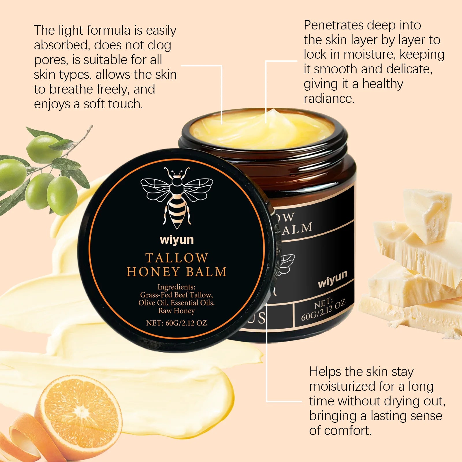 Crème au miel de suif Glow Hydratant pour la peau Améliorer l’élasticité Blanchiment doux Améliorer la matité Raffermissant Visage Corps Hydratant Lotion