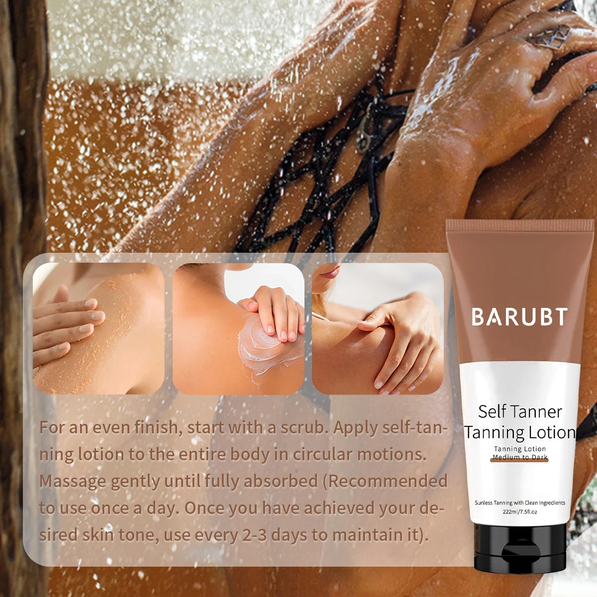 Lotion bronzante sans soleil - de la formule moyenne au noir et douce n'est pas irritée, hydratante, sans odeur