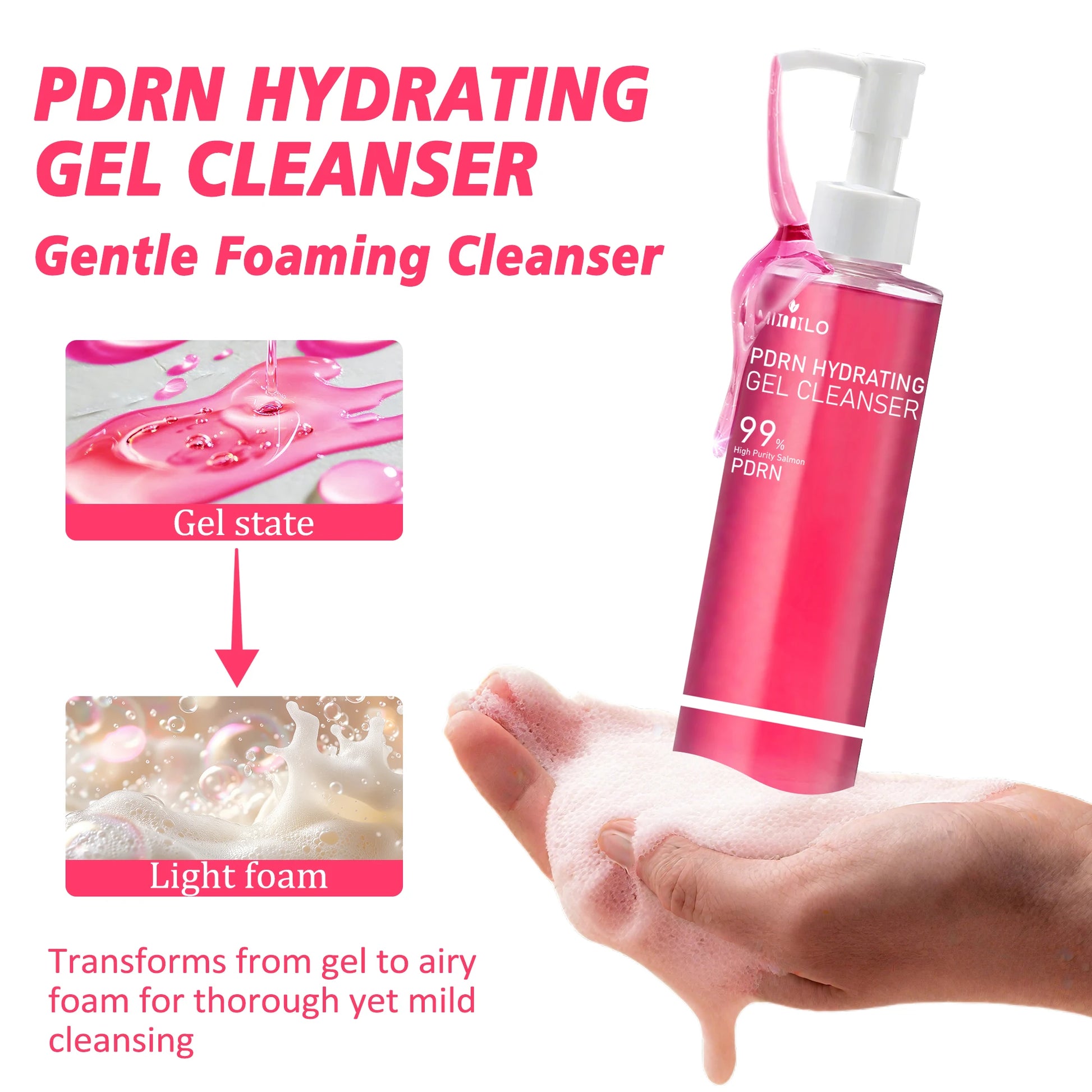 DNA PDRN Gel nettoyant pour la mousse rose de saumon, contenant du PDRN, contrôle l’huile, élimine les points noirs, nettoie en profondeur, n’est pas irritant