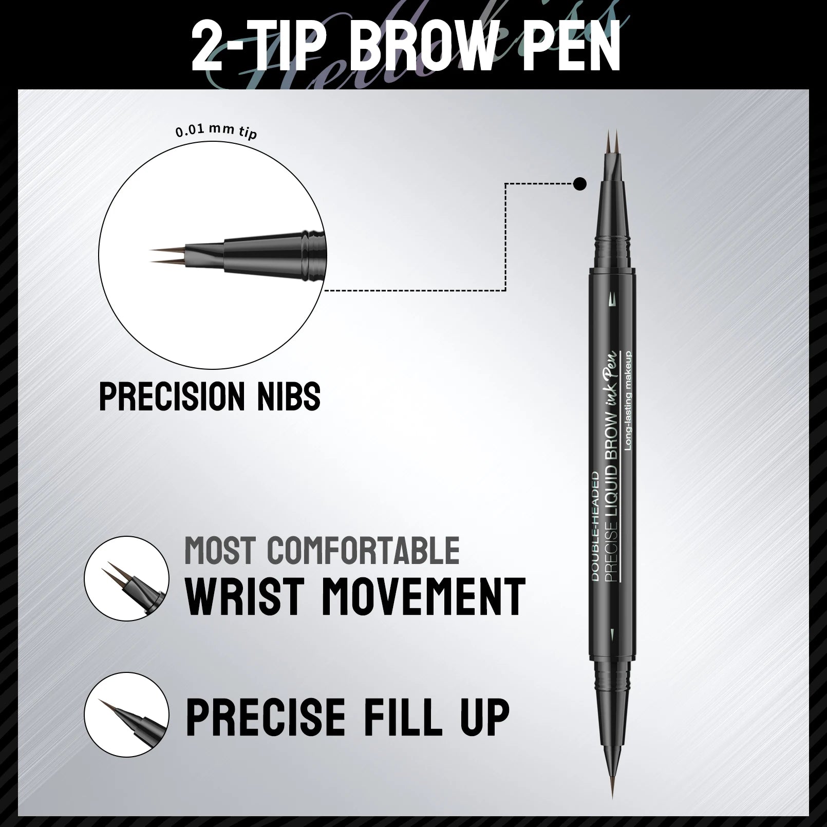 Crayon à sourcils liquide à deux branches Hellokiss, crayon à sourcils liquide à double extrémité sauvage 2 en 1 imperméable et résistant à la transpiration