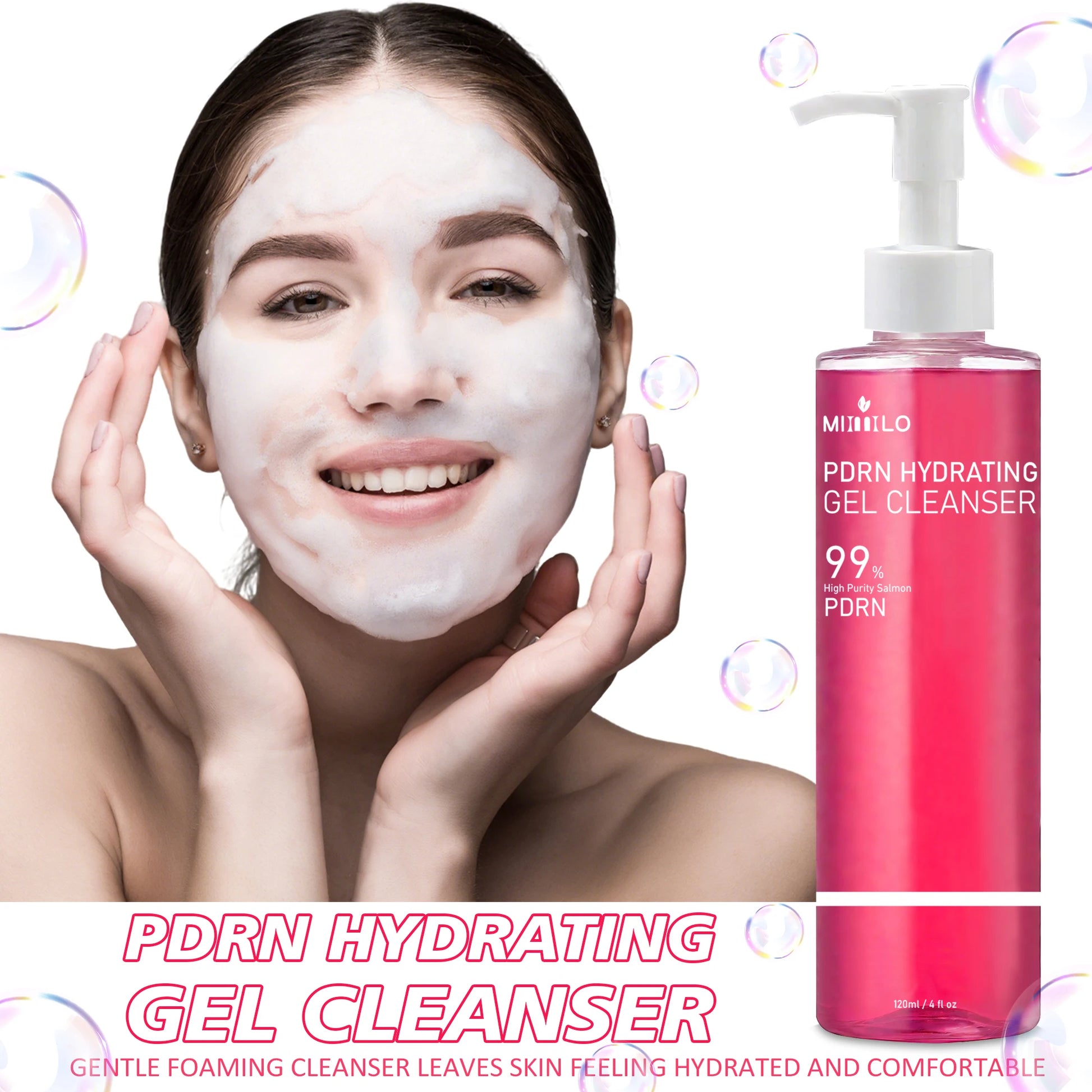 DNA PDRN Gel nettoyant pour la mousse rose de saumon, contenant du PDRN, contrôle l’huile, élimine les points noirs, nettoie en profondeur, n’est pas irritant
