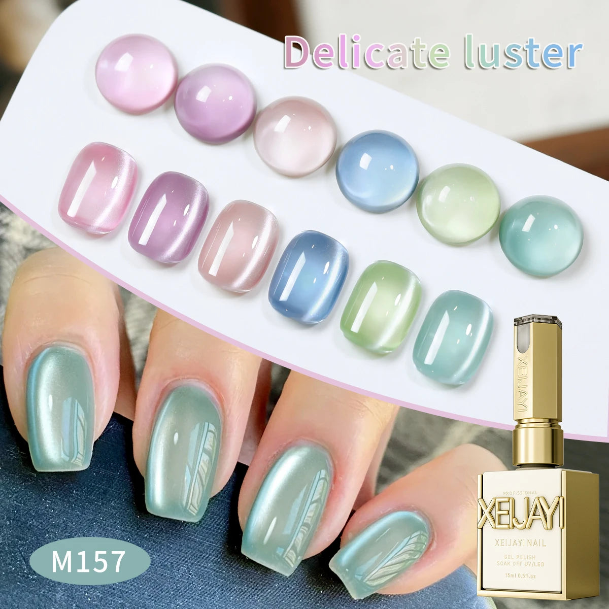 XEIJAYI 6pcs 15ML Translucide œil de chat Gel vernis à ongles Ensemble Semi-permanent Nail Art Soaking UV LED Nail Salon DIY Nail Salon Gel