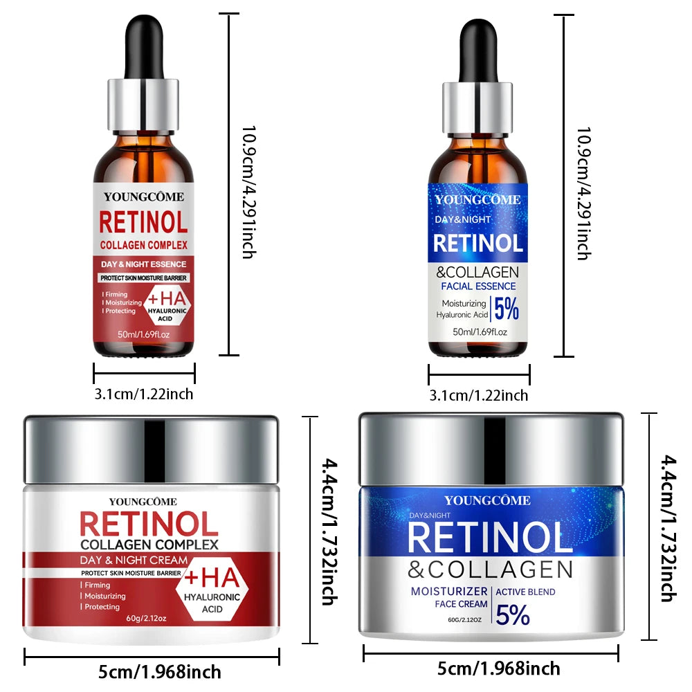 Ensemble d'essence de crème pour le visage au rétinol, verrouille dans l'humidité, répare la peau, lisse les rides, augmente l'élasticité pour la peau plus jeune et plus saine