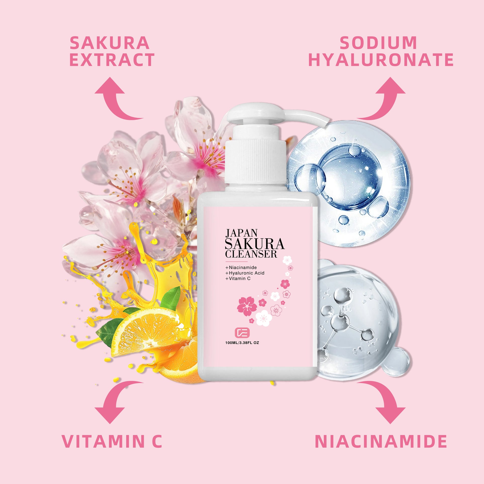 JAPAN SAKURA CLEANSER - Nettoyant à fleurs de cerisier nettoyant pour tous les types de peau, routine quotidienne de soins de la peau du matin et du soir