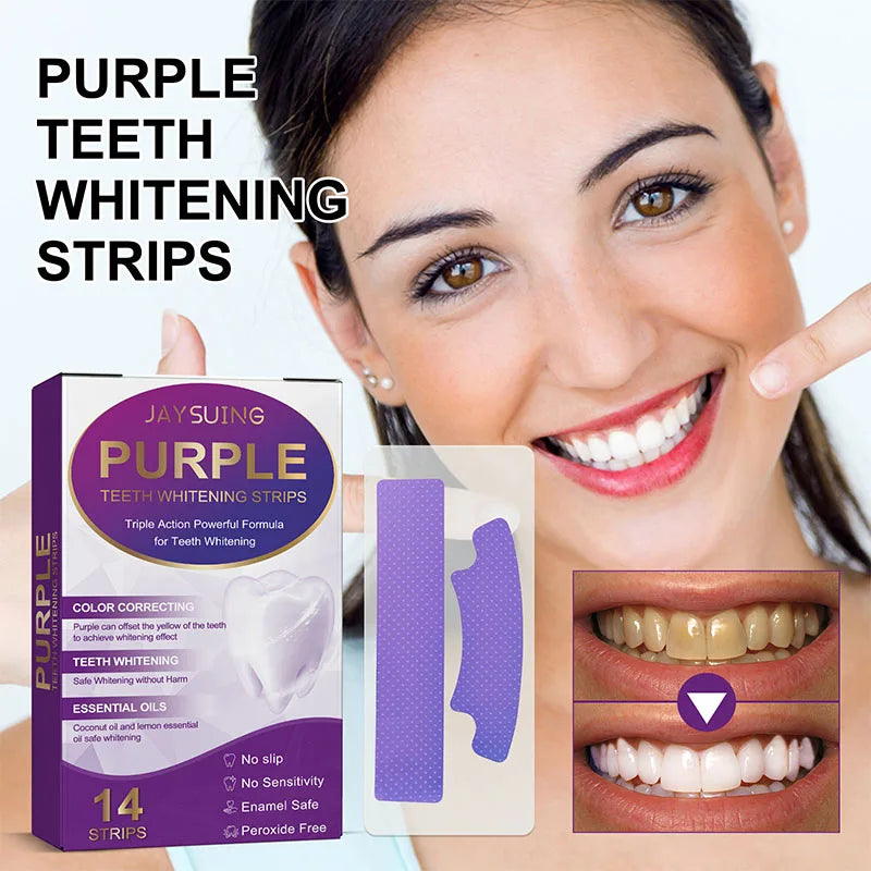 Bandes de blanchiment des dents violettes Brighteni Dent Améliorer le jaunissement dentaire Nettoyage du sourire lumineux Hygiène buccale Bande de blanchiment des dents