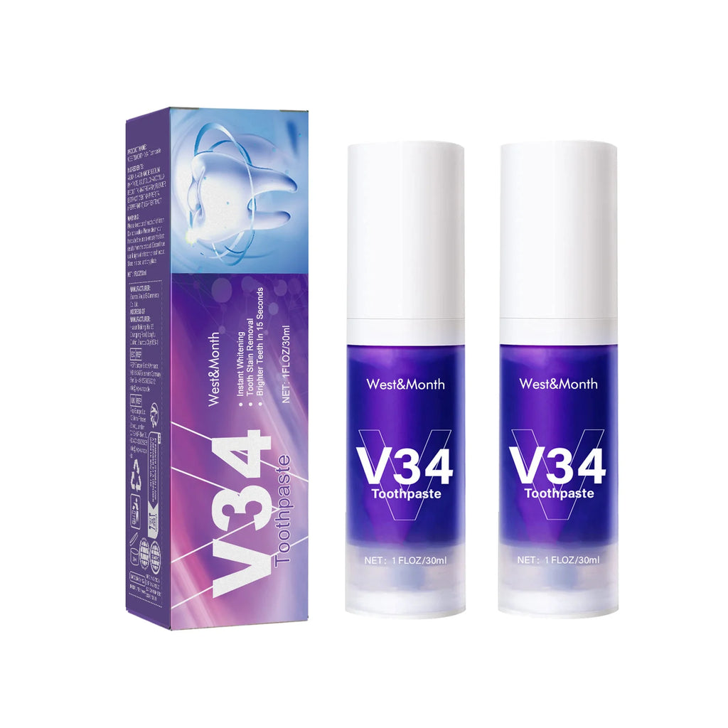V34 Dents violettes Blanchiment dentifrice Éliminer les taches de plaque Nettoyage Hygiène buccale Souffle frais Beauté
