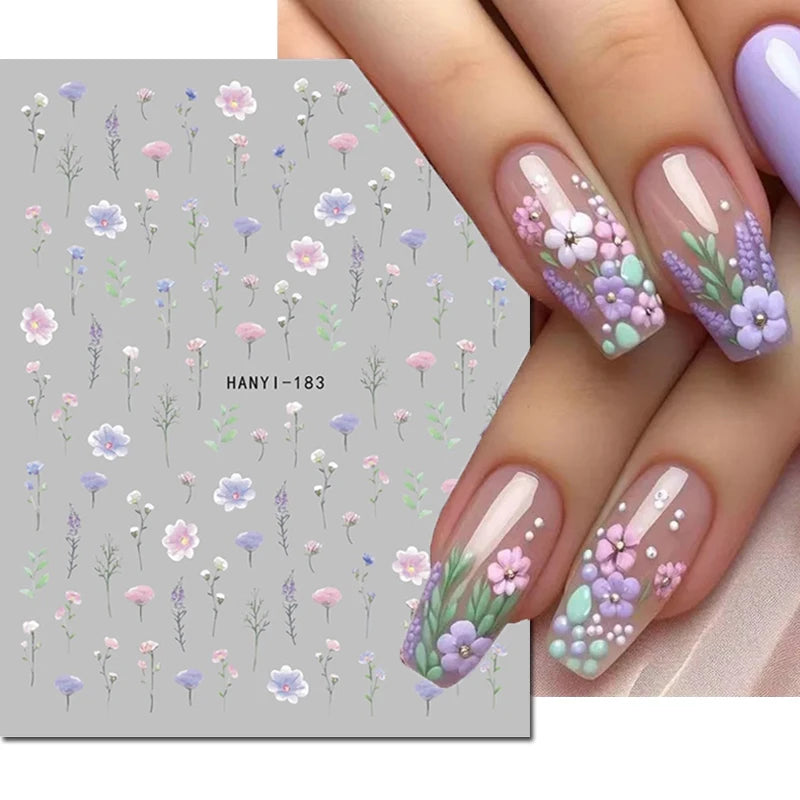 Autocollants 3D pour art des ongles , rose clair, violet, pétales de fleurs, décalcomanies pour décoration de manucure, salon de beauté, été