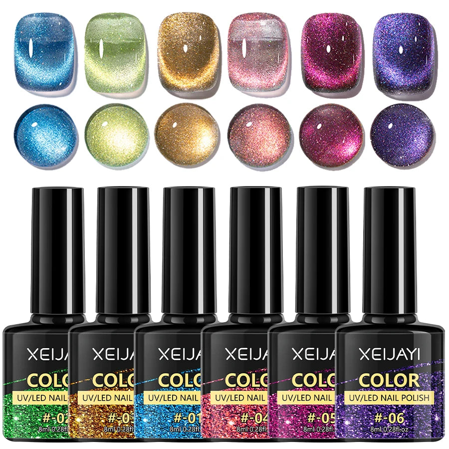 Ensemble de 6 vernis à ongles en gel œil de chat, vernis à ongles magnétique réfléchissant et bâton, tremper le vernis à ongles en gel œil de chat Manucure Nail Art Gift F