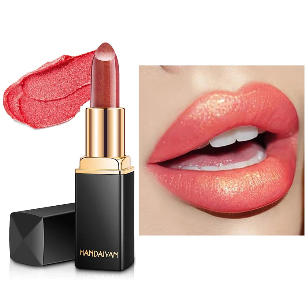 Rouge à lèvres brillant doré tube noir, rouge à lèvres hydratant perle 9 couleurs disponibles