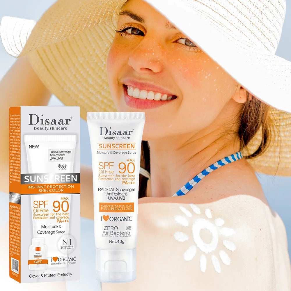 Fond de Teint Solaire Sans Huile SPF90 PA+++ 40g, Protection Antioxydante UVA/UVB, Couvrance Hydratante Bio pour le Visage
