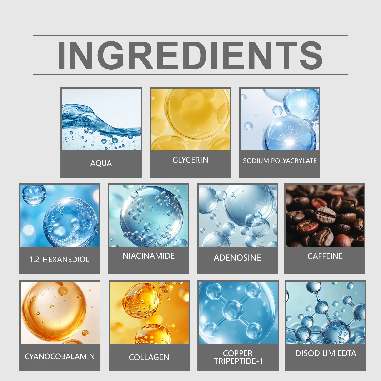 Patch pour les yeux en hydrogel de collagène peptidique Réduire les rides, les cernes avec le peptide de cuivre, la niacinamide, le gel hydratant raffermissant, coussinets pour les yeux