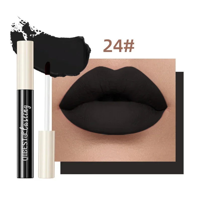 QIBEST 24 couleurs Rouge à lèvres liquide mat Imperméable Velours longue durée Brillant à lèvres rouge Teinte Maquillage Rouges à lèvres cosmétiques Brillants à lèvres