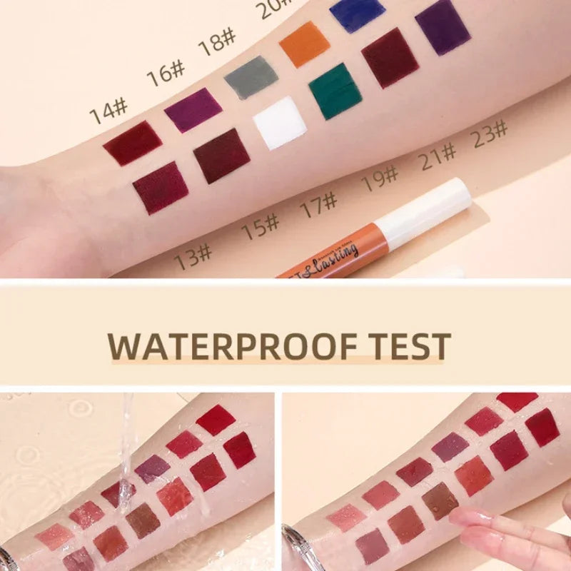 QIBEST 24 couleurs Rouge à lèvres liquide mat Imperméable Velours longue durée Brillant à lèvres rouge Teinte Maquillage Rouges à lèvres cosmétiques Brillants à lèvres